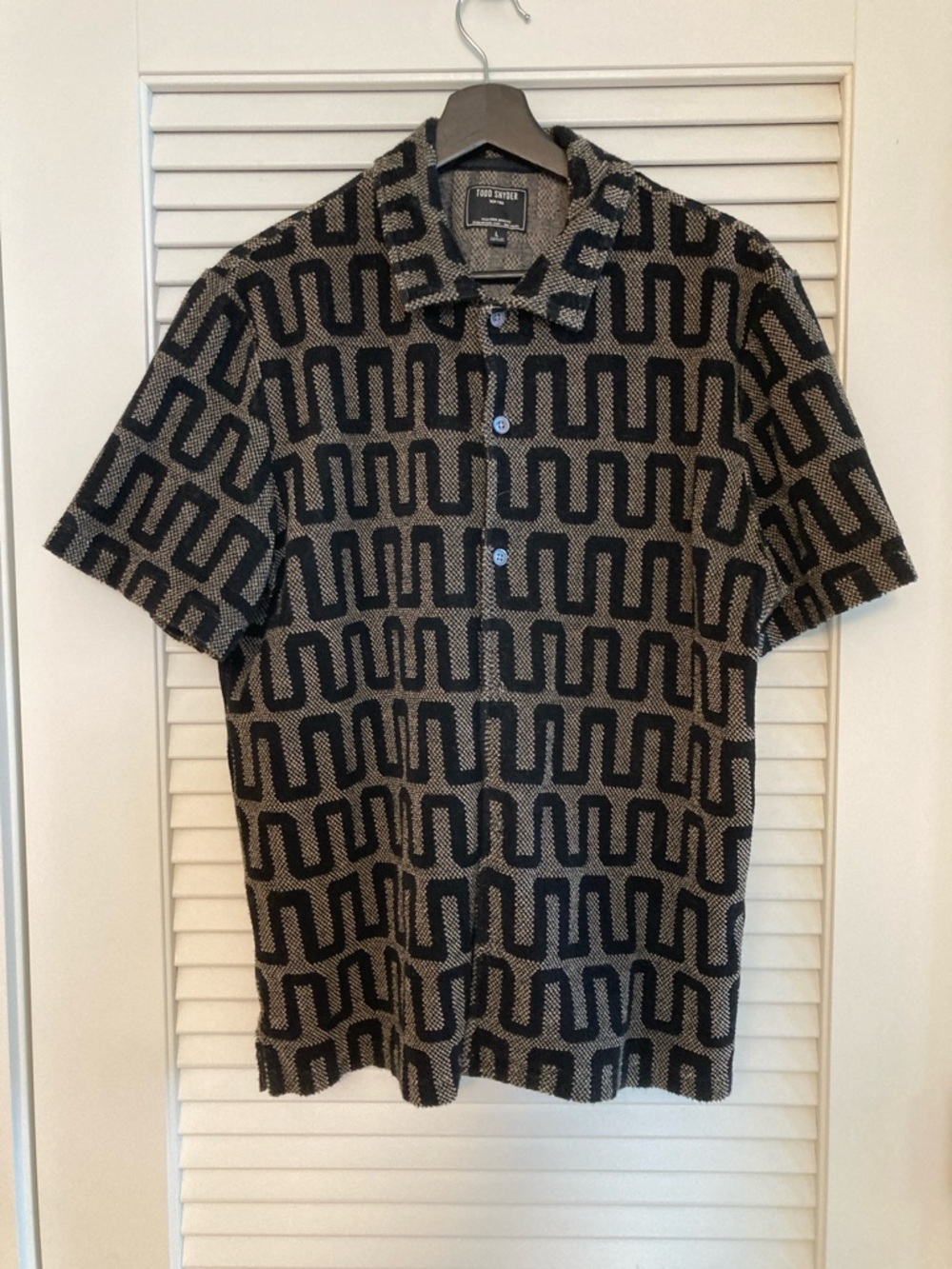 Todd Snyder Black & Brown Geometric Short Sleeve Button-Down Shirt (Size L)